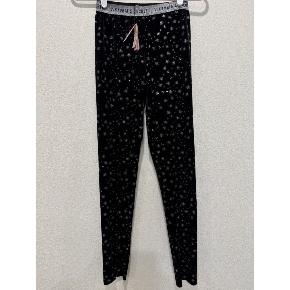 Victoria's Secret Moon Star Black Silver Bling Velvet Leggings NWT Size XS Rare